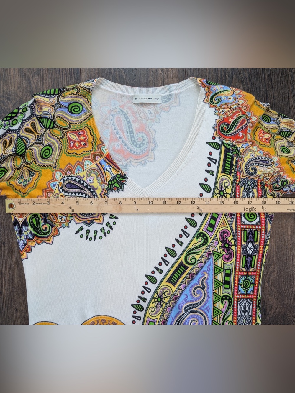 Etro Women’s Maglione V V-neck Sweater Paisley Printed Size 46 - Picture 7 of 9